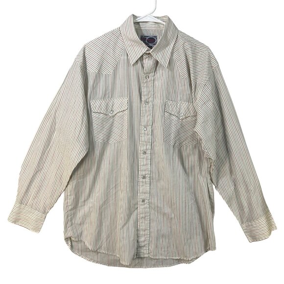 Williams Bay Pearl Snap Striped Long Sleeve Button Up Men's Shirt Size L EUC - Picture 1 of 10